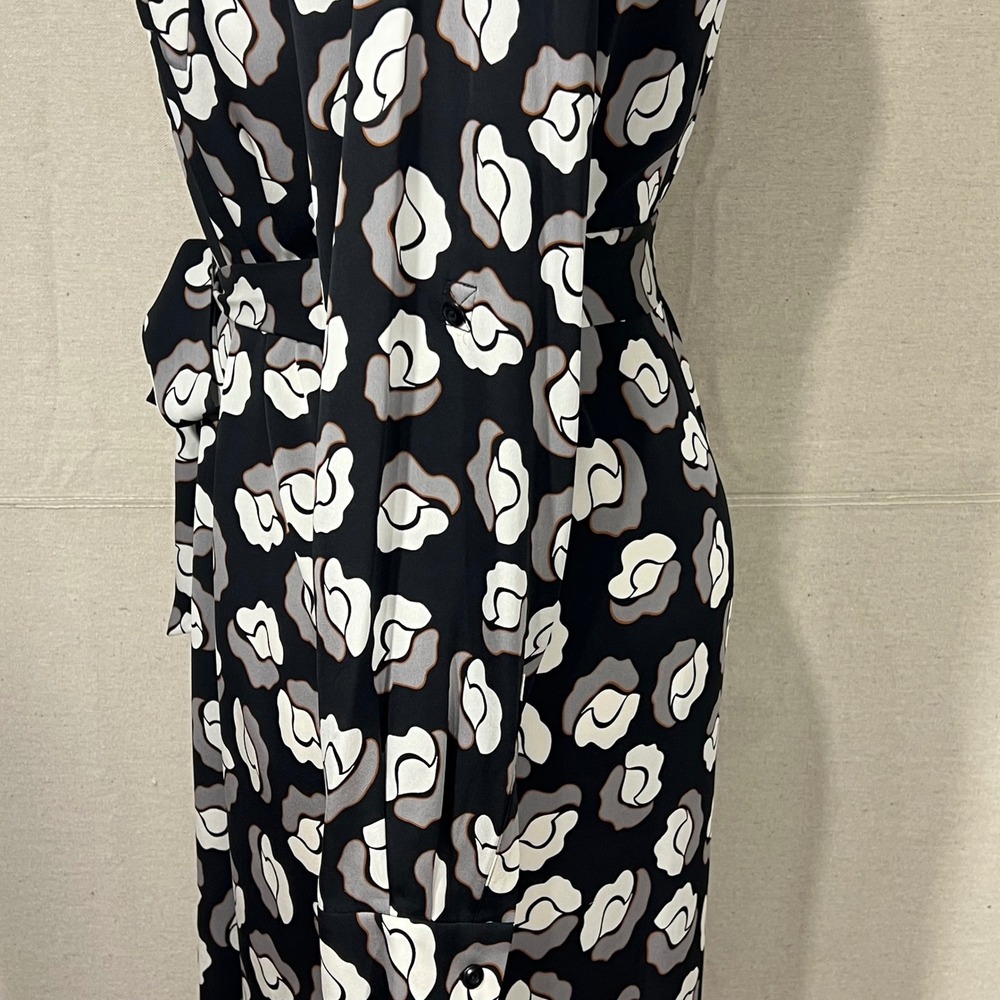 Diane von Furstenberg DVF Black White‎ Floral Rose Silk Blend Shirt Dress 14 EUC - Picture 11 of 12